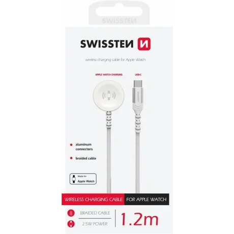 Incarcator Wireless Swissten Braided Apple Watch Metal USB-C Alb