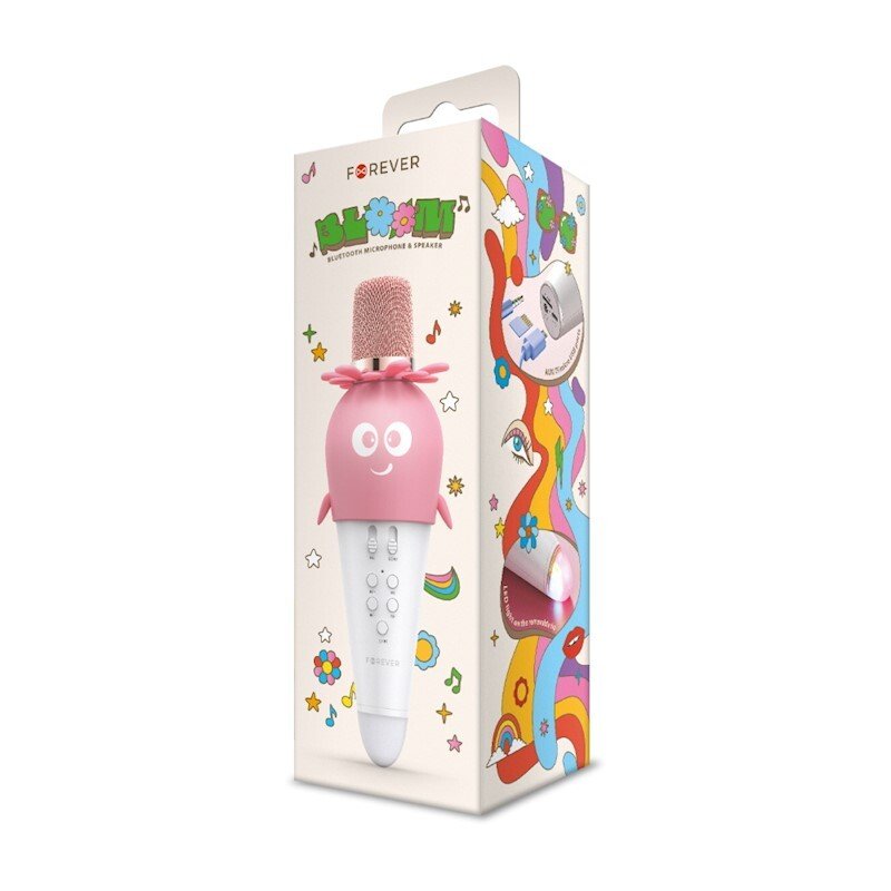 Microfon bluetooth Karaoke cu Difuzor Forever AMS-200, Roz thumb