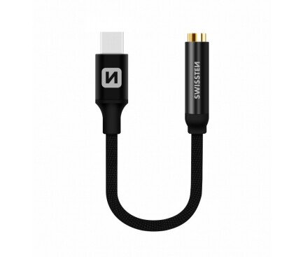 Adaptor Audio Swissten Usb-C la Jack 3.5mm 0.15m Negru thumb