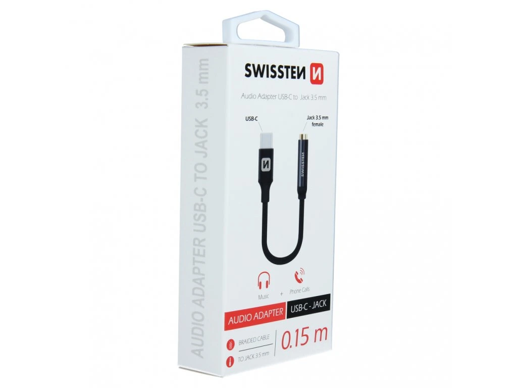 Adaptor Audio Swissten Usb-C la Jack 3.5mm 0.15m Negru thumb