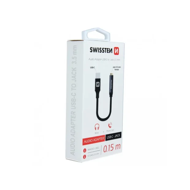 Adaptor Audio Swissten Usb-C la Jack 3.5mm 0.15m Negru