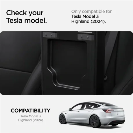 Cutie de depozitare ascunsa, organizator pentru consola centrala Spigen Tesla, neagra - Tesla Model 3 (2024)