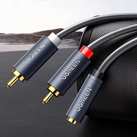 Cablu audio Ugreen, "AV102" stereo 3.5 mm jack (M) la 2 x RCA (T), 1m, conectori auriti, gri "10588"