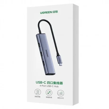 HUB extern Ugreen, "CM473" porturi USB: USB 3.0 x 4, conectare prin USB Type-C, aluminiu, lungime 20 cm, gri, "20841"