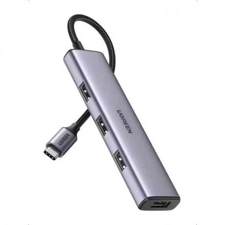 HUB extern Ugreen, "CM473" porturi USB: USB 3.0 x 4, conectare prin USB Type-C, aluminiu, lungime 20 cm, gri, "20841"