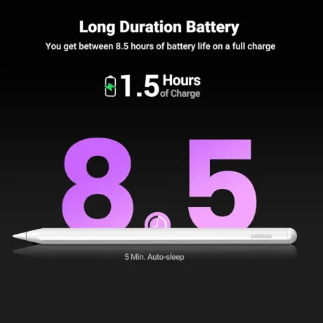 Touch Pen Ugreen, indicator LED, baterie li-ion, incarcare magnetica wireless, compatibil Ipad, alb &quot;15910&quot;
