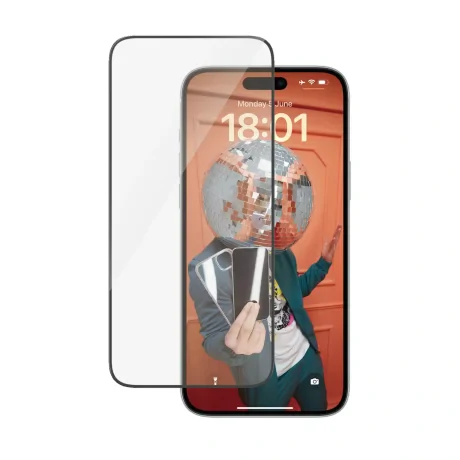 Folie Sticla PanzerGlass UWF pentru iPhone 15 Plus cu aplicator Negru