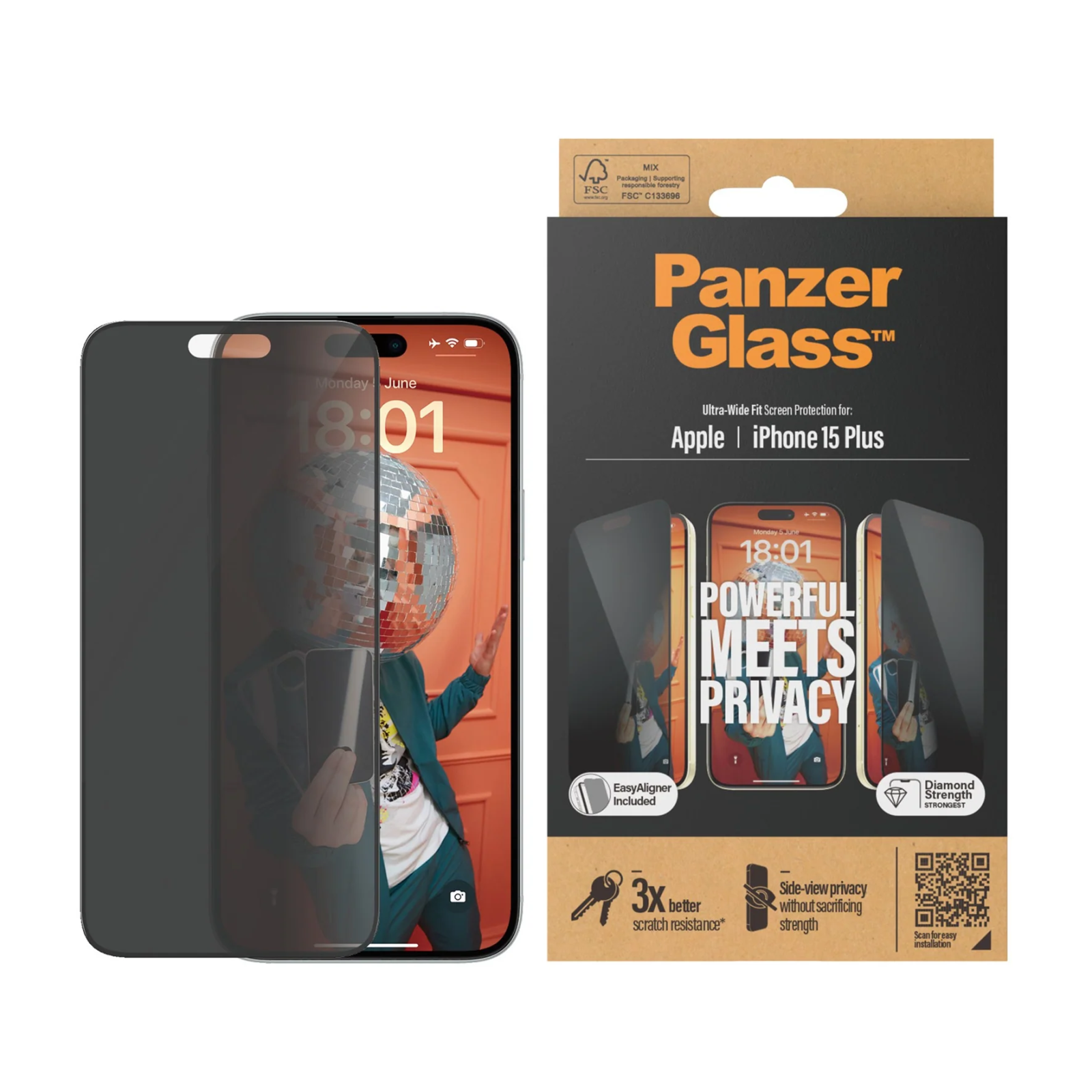Folie Sticla Privacy PanzerGlass UWF pentru iPhone 15 Plus cu aplicator Negru thumb