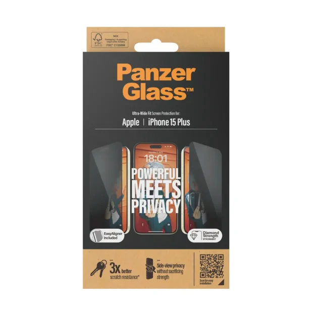 Folie Sticla Privacy PanzerGlass UWF pentru iPhone 15 Plus cu aplicator Negru