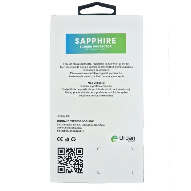 Folie Sticla Urban Gadgets Sapphire pentru iPhone 16, Negru