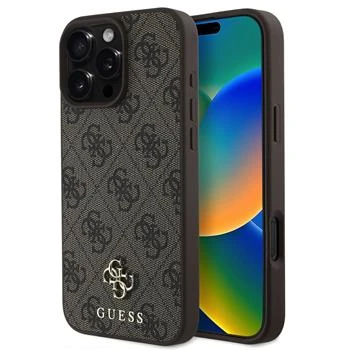 Husa Spate Guess PU 4G Logo Metalic MagSafe pentru iPhone 16 Pro Maro thumb
