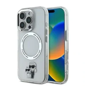 Husa Karl Lagerfeld IML Karl si Choupette MagSafe pentru iPhone 16 Pro, Transparent