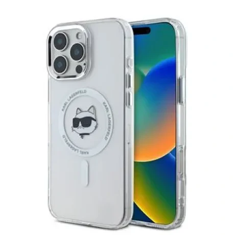 Husa Karl Lagerfeld IML Choupette Head Metal Frame MagSafe  pentru iPhone 16 Pro Max Transparent