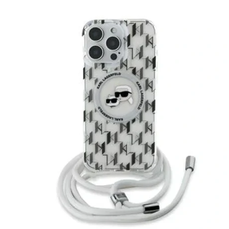 Husa Karl Lagerfeld IML Monogram Crossbody KandCH Heads MagSafe pentru iPhone 16 Pro Max, Transparent