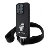 Husa Karl Lagerfeld Saffiano Crossbody Strap Metal Karl and Choupette Cover pentru iPhone 16 Pro, Negru