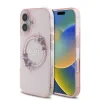 Husa spate Guess IML Flowers Ring MagSafe pentru iPhone 16 roz