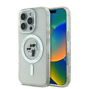 Husa Karl Lagerfeld IML Glitter Karl si Choupette MagSafe pentru iPhone 16 Pro Max Transparent