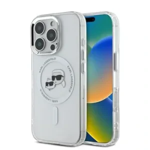 Husa Karl Lagerfeld IML Heads Metal Frame MagSafe pentru iPhone 16 Pro Max, Transparent
