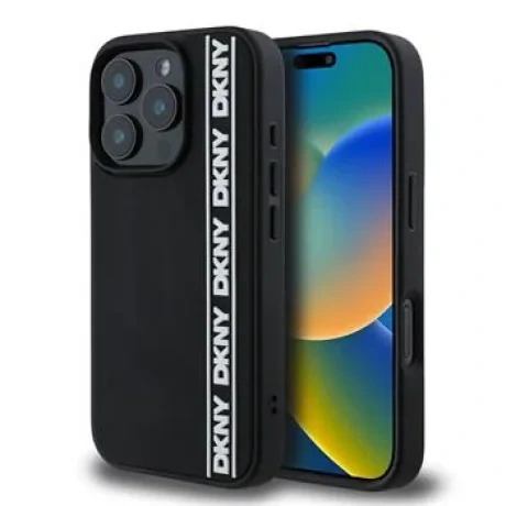 Husa Spate DKNY 3D Rubber Logo Line pentru iPhone 16 Pro Max Negru