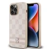 Husa piele DKNY cu model in carouri si dungi pentru iPhone 15 Pro Max, roz