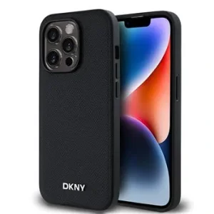 Husa PU DKNY cu logo argintiu Magsafe pentru iPhone 14 Pro Max Negru