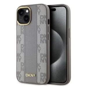 Husa Spate DKNY PU cu model carouri pentru iPhone 15 Bej