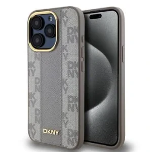 Husa Spate DKNY PU cu model carouri pentru iPhone 15 Pro Max Bej
