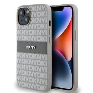 Husa PU DKNY cu model dungi pentru iPhone 14 Bej