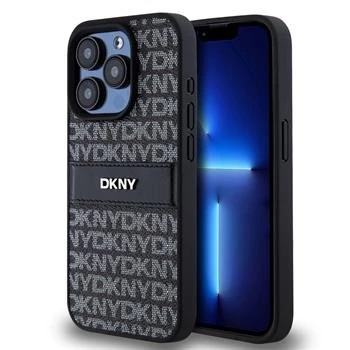 Husa PU DKNY cu model dungi pentru iPhone 15 Pro Max Negru thumb