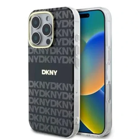 Husa Spate DKNY PC/TPU cu model dungi tonale Magsafe pentru iPhone 16 Pro Negru