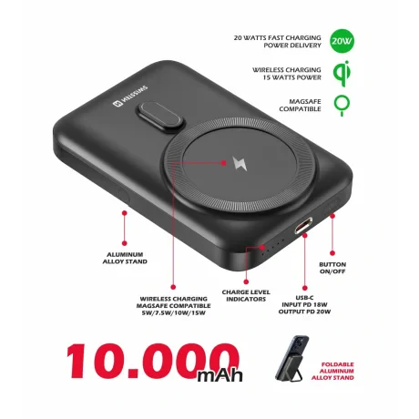 Baterie Externa Swissten New 10000 mAh compatibil cu MagSafe 1xUSB Type-C 20W Negru