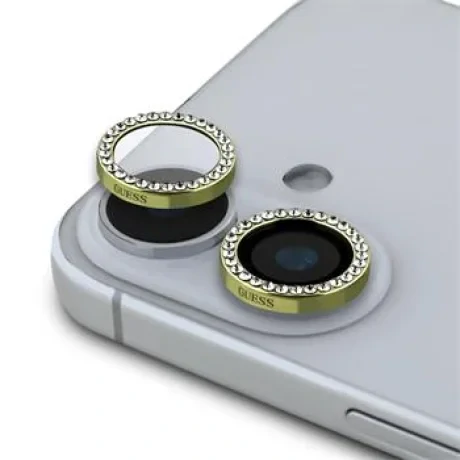 Folie sticla camera Guess Fixed Glitter pentru iPhone 16/16 Plus Gold