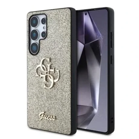 Husa Guess PU Fixed Glitter 4G Metal Logo pentru Samsung Galaxy S25 Ultra, Gold