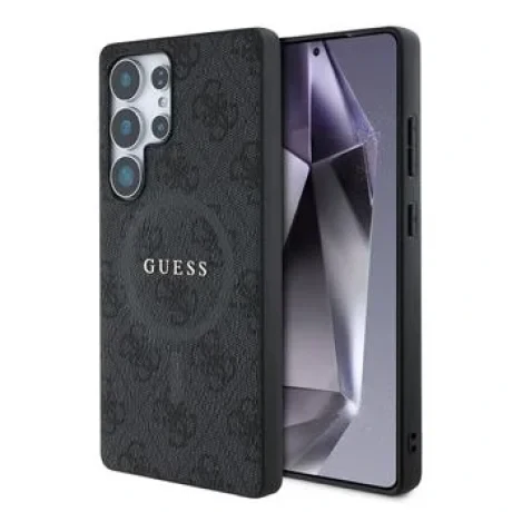 Husa Guess PU Leather 4G Colored Ring MagSafe pentru Samsung Galaxy S25 Ultra, Negru