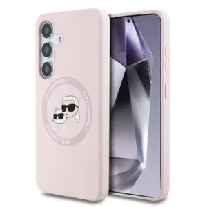 Husa Karl Lagerfeld Liquid Silicone K&amp;CH Heads MagSafe pentru Samsung Galaxy S25, Roz