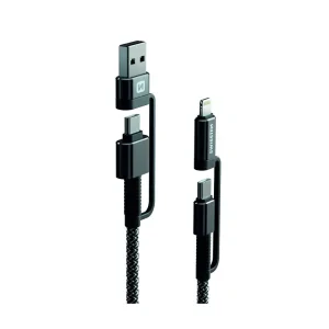 Cablu Date Swissten Kevlar 4in1 USB-A + USB-C/Lightning + USB-C 60W 3A 1.5m Gri