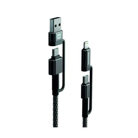 Cablu Date Swissten Kevlar 4in1 USB-A + USB-C/Lightning + USB-C 60W 3A 1.5m Gri