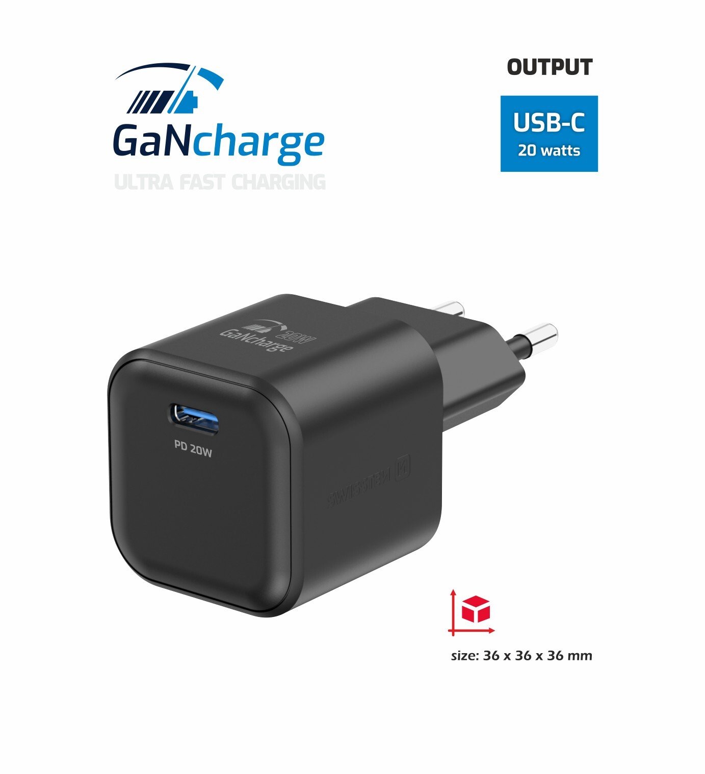Incarcator Retea Swissten GaN 1x USB-C 20WPD, Negru thumb