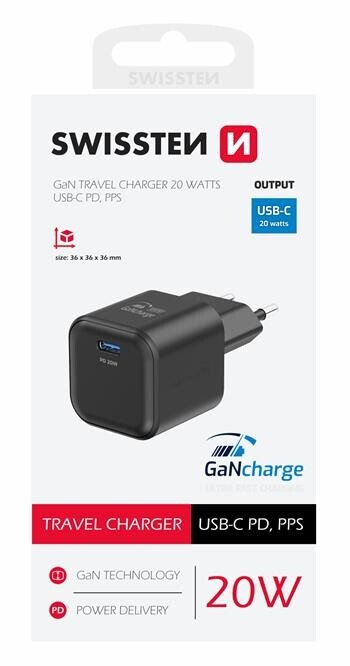 Incarcator Retea Swissten GaN 1x USB-C 20WPD, Negru thumb