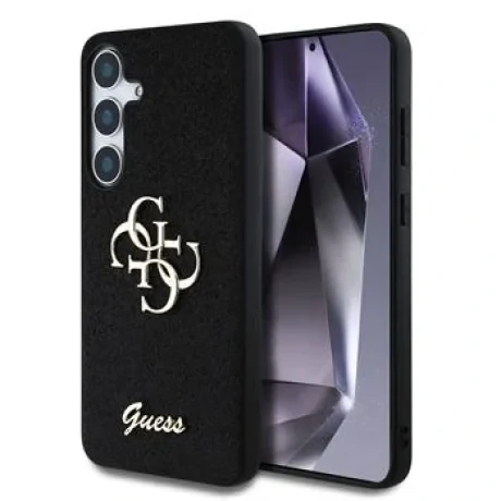 Husa Guess PU Fixed Glitter 4G Metal Logo pentru Samsung Galaxy S25 Plus, Negru