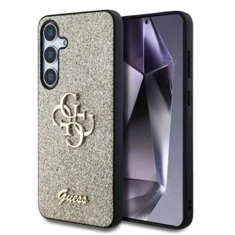 Husa Guess PU Fixed Glitter 4G Metal Logo pentru Samsung Galaxy S25, Auriu