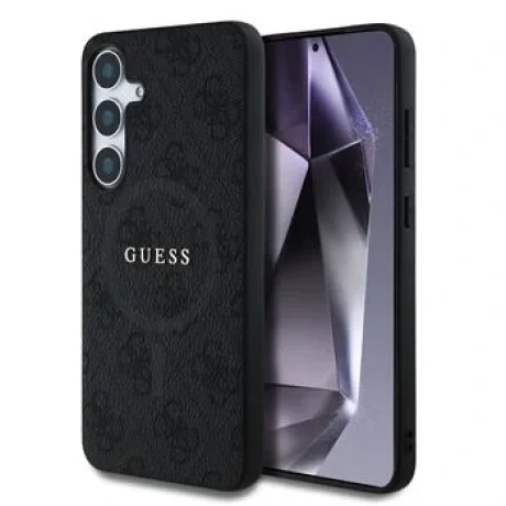 Husa Guess PU Leather 4G Colored Ring MagSafe pentru Samsung Galaxy S25 Plus, Negru