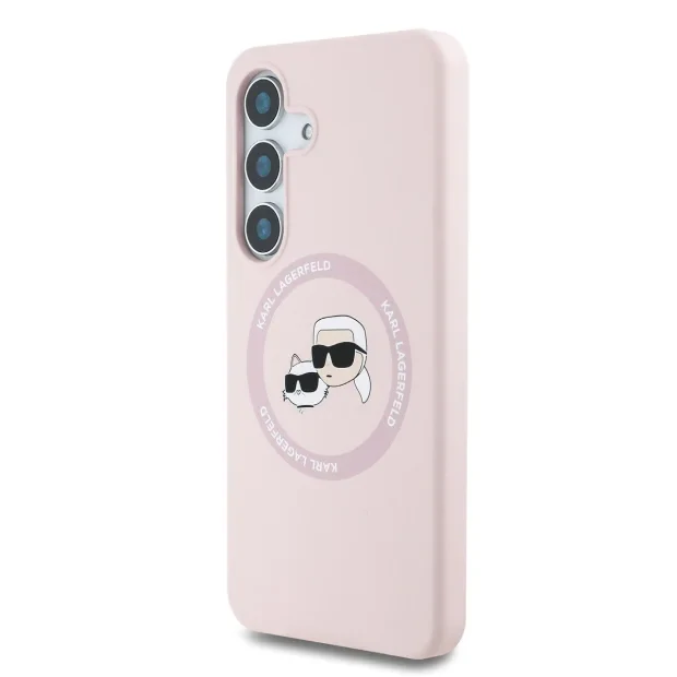 Husa Karl Lagerfeld Liquid Silicone K&amp;CH Heads MagSafe pentru Samsung Galaxy S25, Roz
