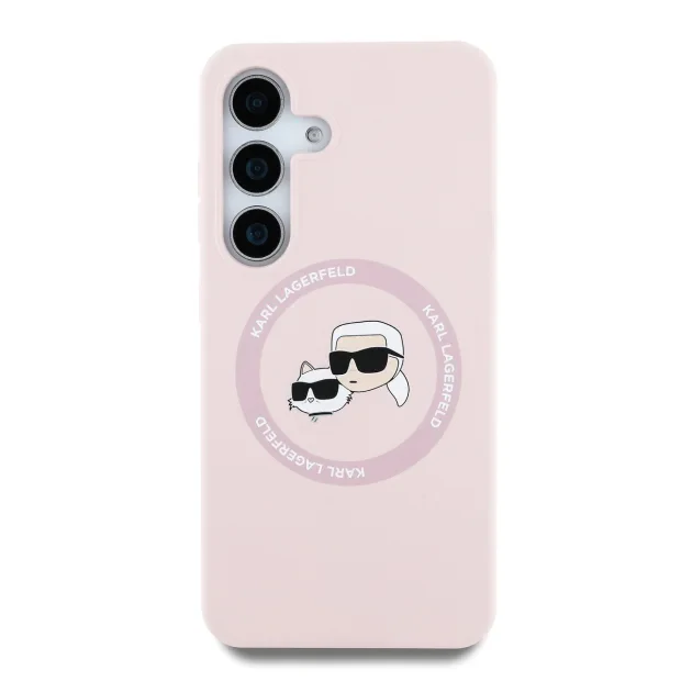Husa Karl Lagerfeld Liquid Silicone K&amp;CH Heads MagSafe pentru Samsung Galaxy S25, Roz