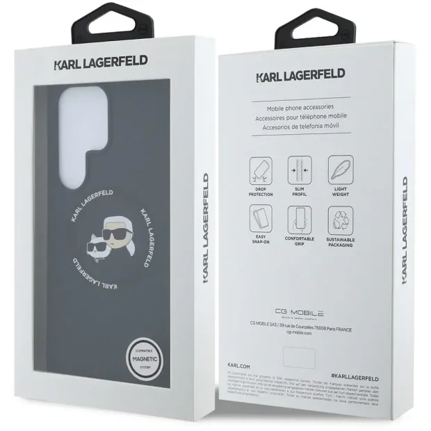 Husa Karl Lagerfeld Liquid Silicone K&amp;CH Heads MagSafe pentru Samsung Galaxy S25 Ultra, Negru