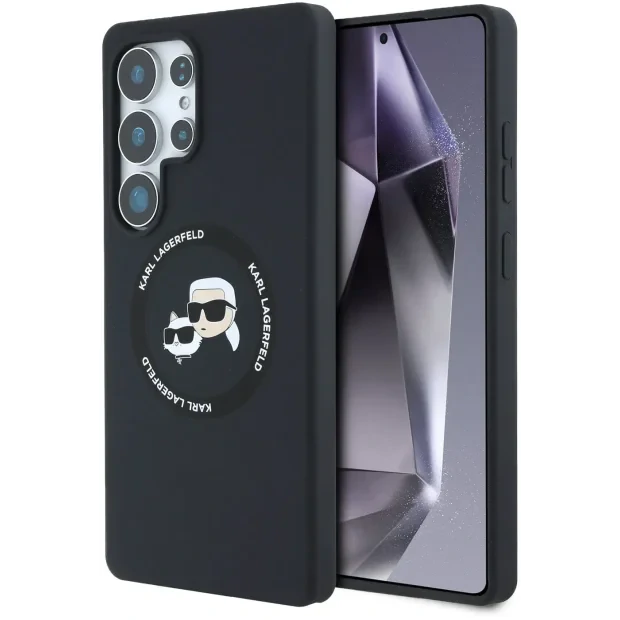 Husa Karl Lagerfeld Liquid Silicone K&amp;CH Heads MagSafe pentru Samsung Galaxy S25 Ultra, Negru