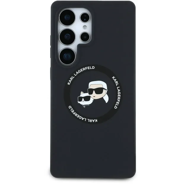 Husa Karl Lagerfeld Liquid Silicone K&amp;CH Heads MagSafe pentru Samsung Galaxy S25 Ultra, Negru