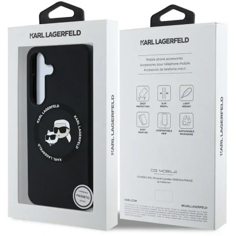 Husa Spate Karl Lagerfeld Liquid Silicone K&amp;CH Heads MagSafe pentru Samsung Galaxy S25 KLHMS25SSKCHTCK Negru