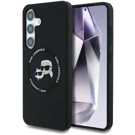 Husa Spate Karl Lagerfeld Liquid Silicone K&amp;CH Heads MagSafe pentru Samsung Galaxy S25 KLHMS25SSKCHTCK Negru