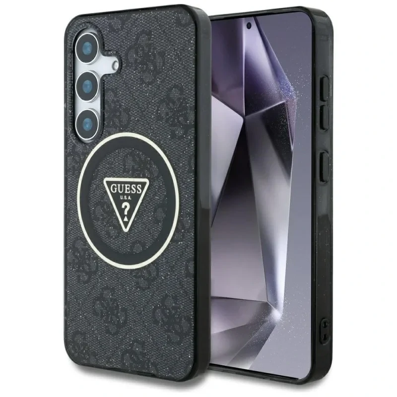 Husa Guess IML 4G Glitter and Triangle Logo MagSafe pentru  Samsung Galaxy S25 Negru thumb
